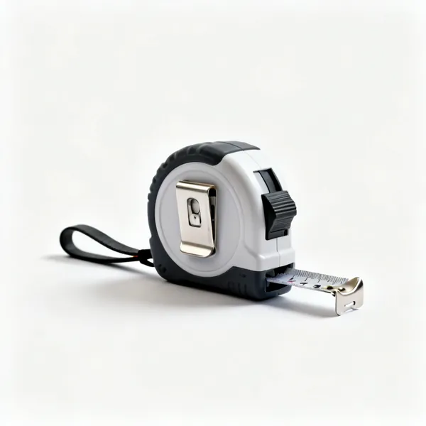 A compact tape measure with a belt clip