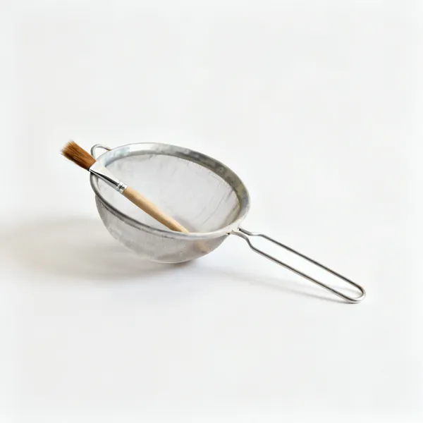 A pottery glaze sieve with a brush