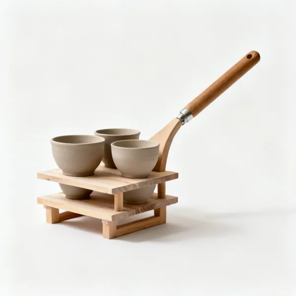 Wooden pottery drying shelves with pots