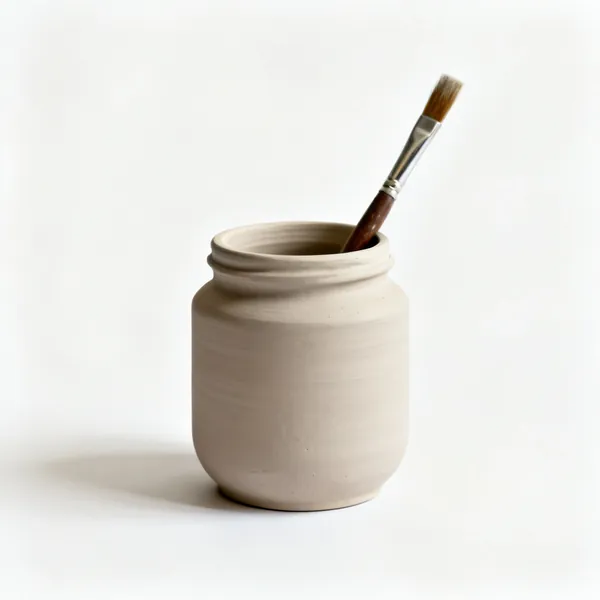A jar of pottery wax resist with a brush