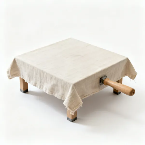 A canvas covered pottery wedging table