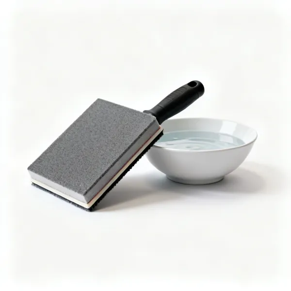 A wet sanding pad with a bowl of water