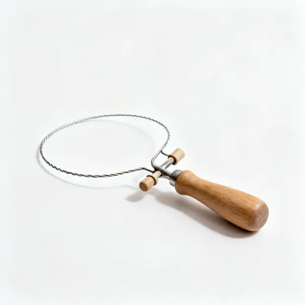 A pottery wire clay cutter with wooden toggles