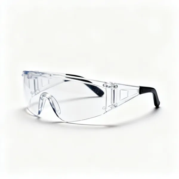 A pair of clear wraparound safety glasses with side coverage