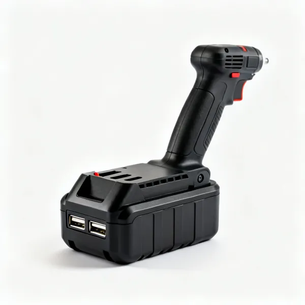 USB adaptor: A cordless tool battery USB charging adaptor with two USB ports
