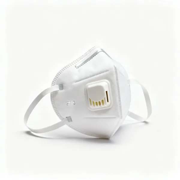 A white FFP3 respirator dust mask with two straps and a nose clip