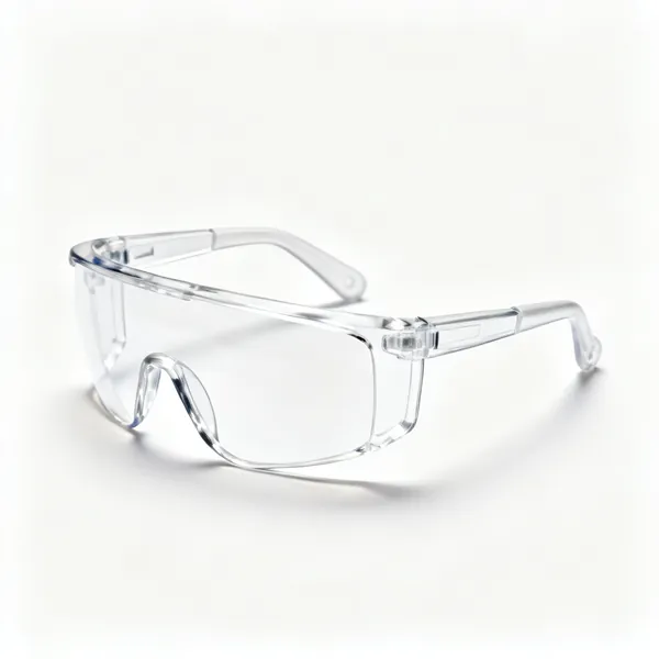 A pair of clear wraparound safety glasses with side coverage