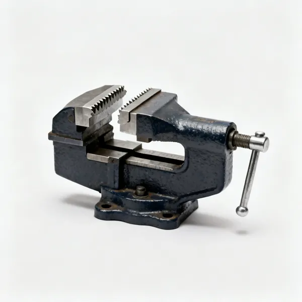 A cast iron engineer's bench vice with serrated steel jaws