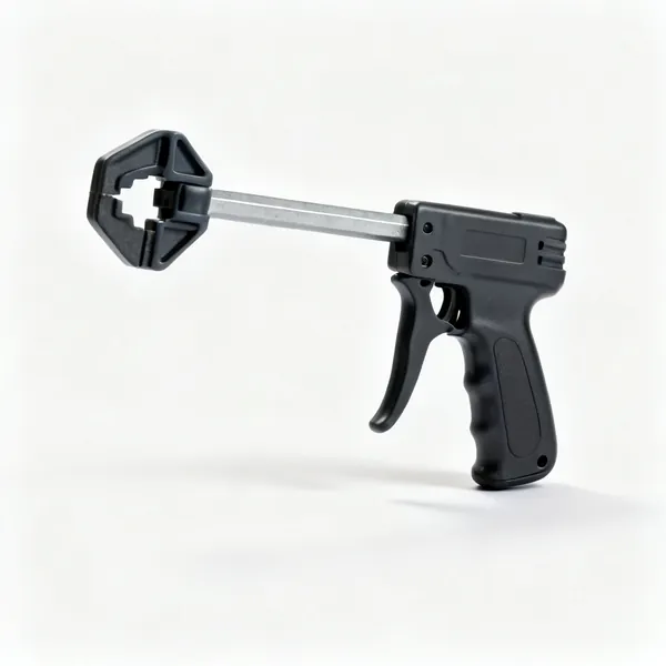 Clamps: A one handed trigger bar clamp with a pistol grip and plastic jaws