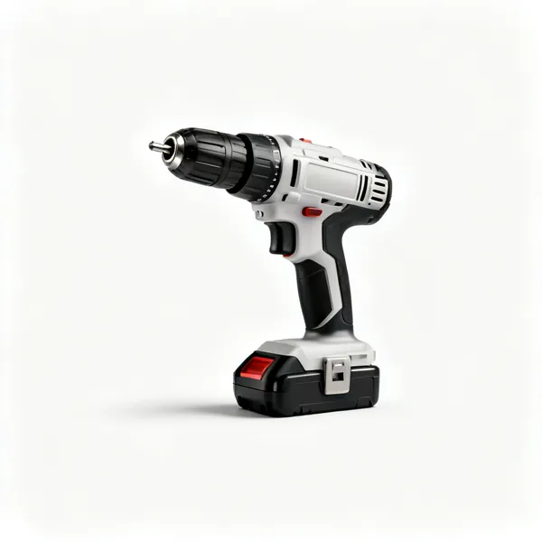 A cordless combi drill with a keyless chuck, a torque collar and a battery