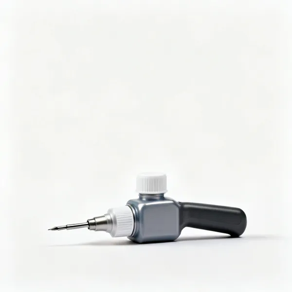 A small bottle of metal cutting fluid with a nozzle cap
