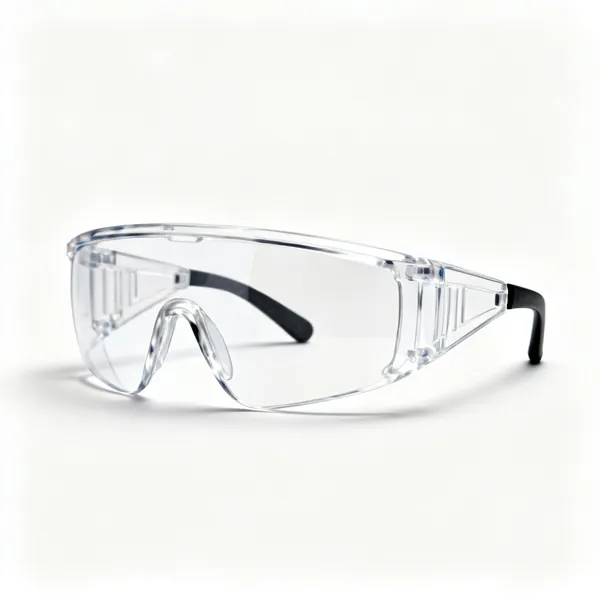 A pair of clear wraparound safety glasses with side coverage