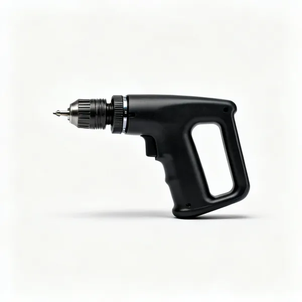 A black plastic drill side handle with a threaded collar