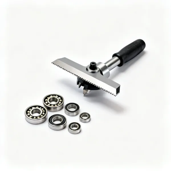 Rebate bit: A rebate router cutter bit with a horizontal cutting edge and a set of different sized bearings