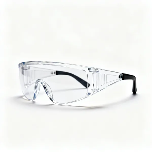 A pair of clear wraparound safety glasses with side coverage