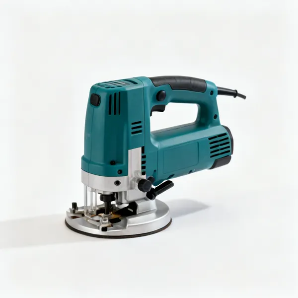 A compact one handed trim router power tool with a small round base