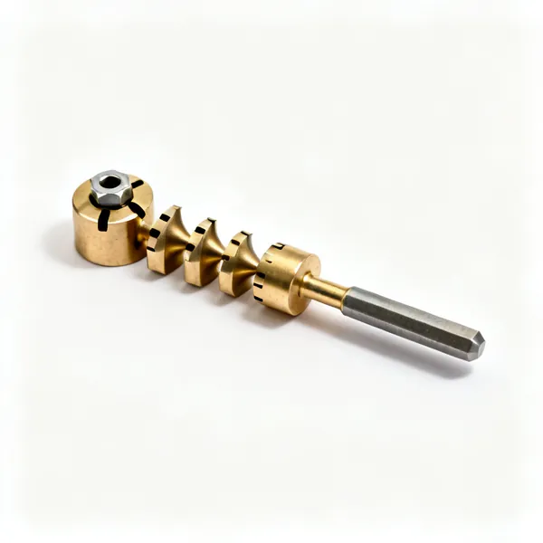 Collet set: A set of small brass rotary tool collets of graduated sizes with a collet nut