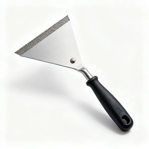 A triangular oscillating multi tool grout removal blade with a gritted carbide edge