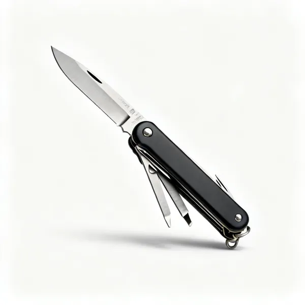 A folded pocket knife style multi tool with a main blade and several smaller tools