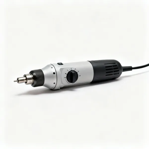 A corded rotary tool with a cylindrical body, speed dial and a collet nut, no accessory fitted
