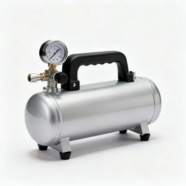 A portable air compressor with a horizontal tank, gauge and regulator