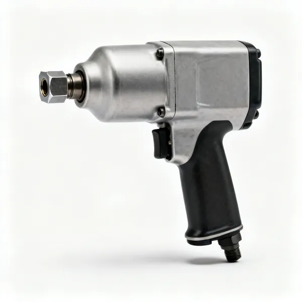 An air impact wrench with a square drive and air inlet fitting