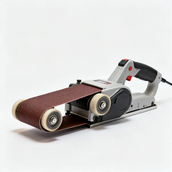 A belt sander with a continuous abrasive belt and two rollers