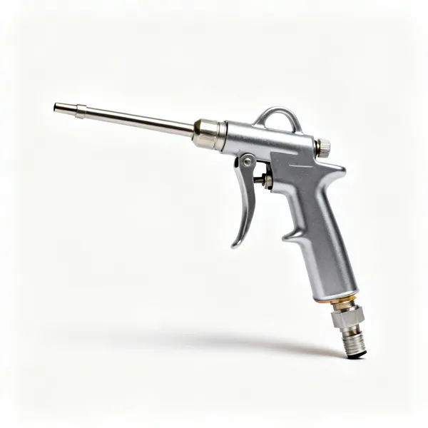 An air blow gun nozzle with a trigger and hose fitting