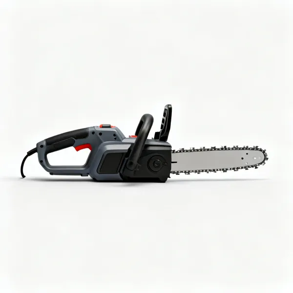 A cordless chainsaw with a guide bar and chain