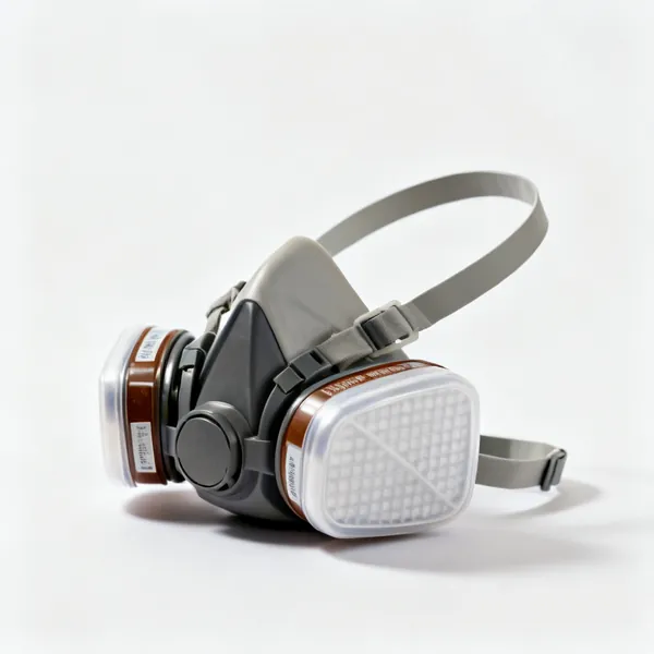 A half-face dust respirator mask with twin filter cartridges