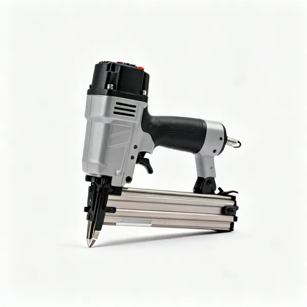 An electric staple gun with a pistol grip and staple magazine