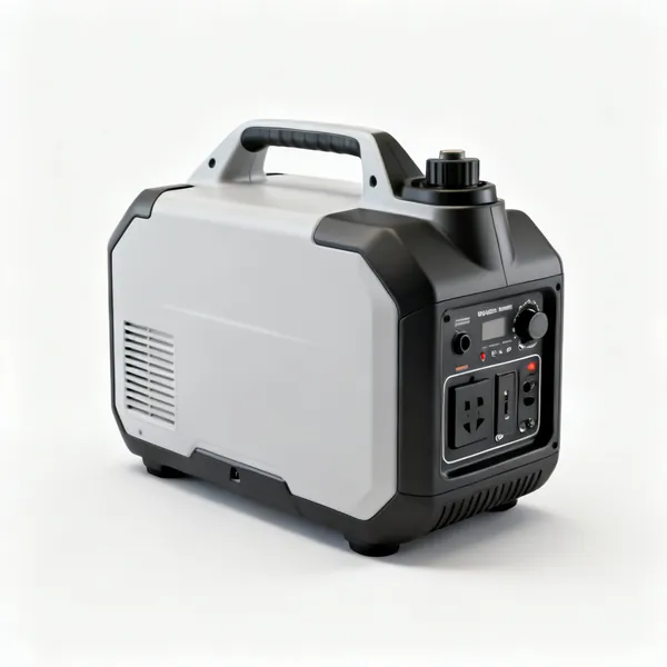 A portable inverter generator with a carry handle and control panel