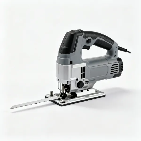 A cordless jigsaw with a narrow blade and a base plate