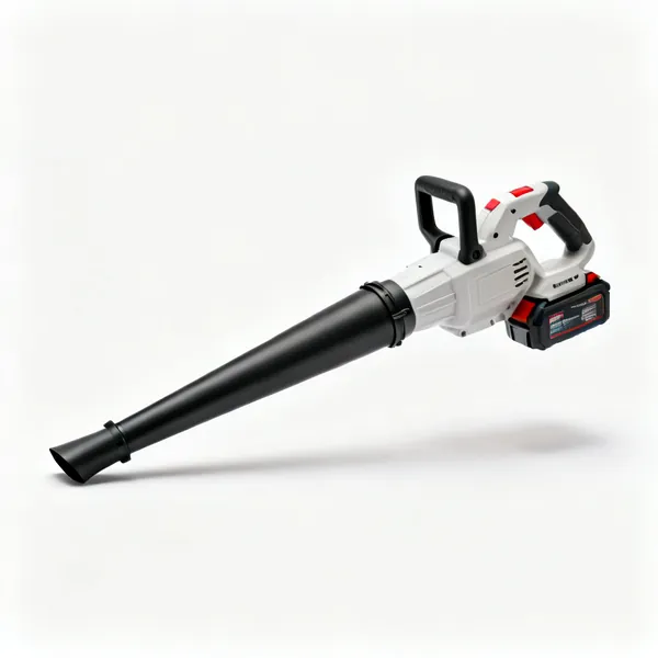 A cordless leaf blower with a nozzle tube and battery