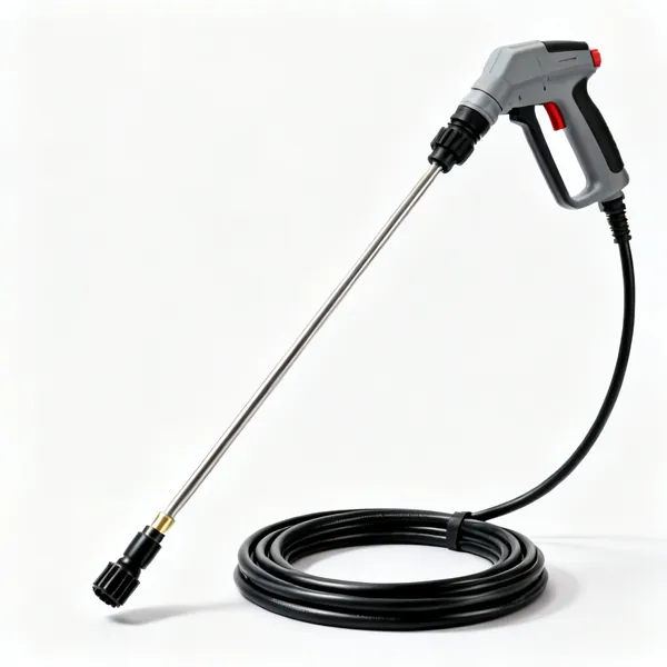 A pressure washer with a lance, trigger gun and hose