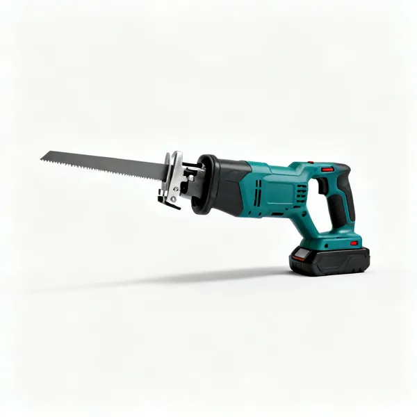 A cordless reciprocating saw with a long blade and pivoting shoe