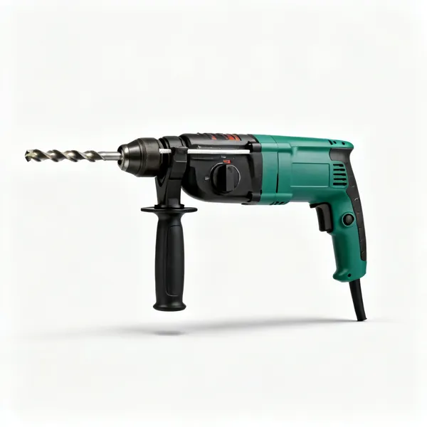 Rotary hammer (SDS): An SDS rotary hammer drill with a side handle and a masonry bit