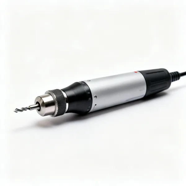 A handheld rotary tool with a collet and a small cutting bit