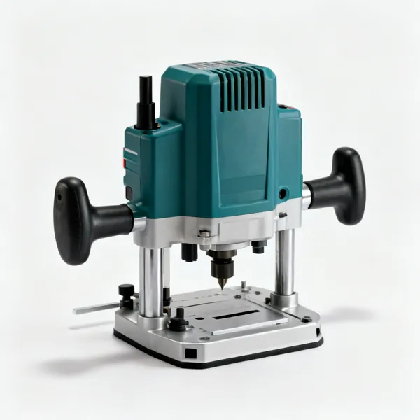 A plunge router with two handles and a flat base