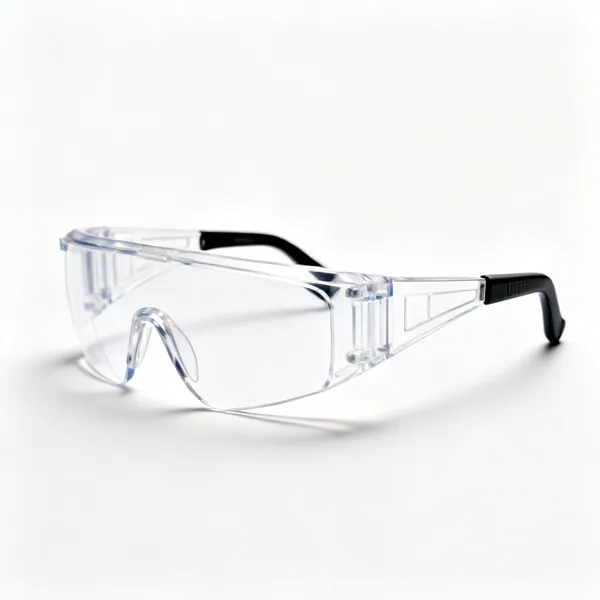A pair of clear safety glasses with side protection