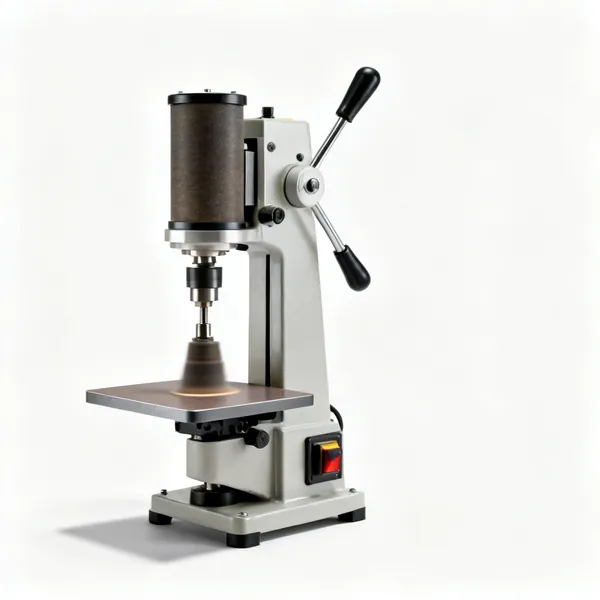 A benchtop oscillating spindle sander with a vertical drum and table