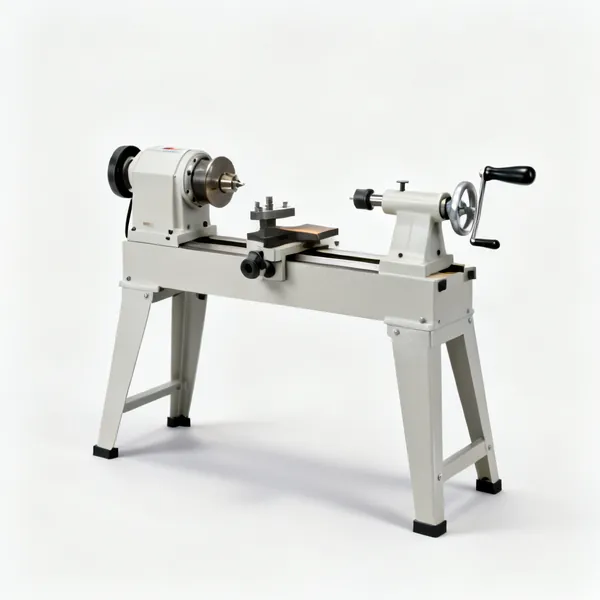 A benchtop wood lathe with a headstock, tailstock and tool rest