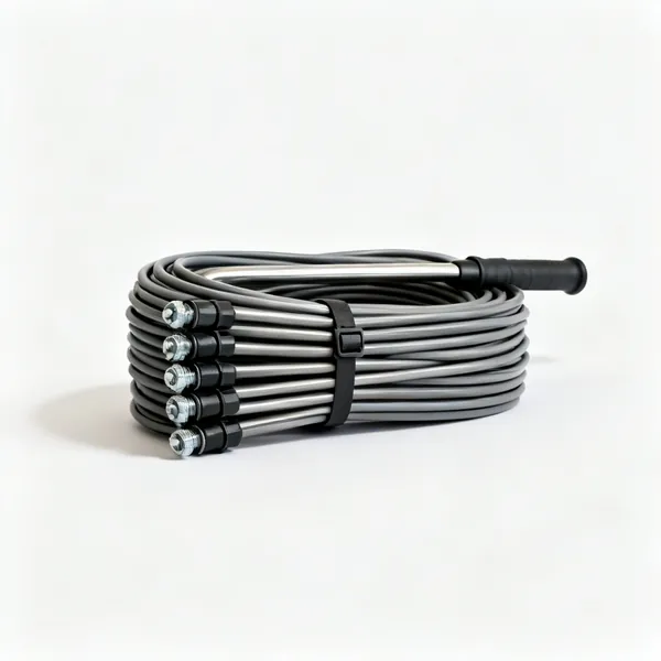 Rotary rods: A tightly coiled bundle of rotary power sweeping rods with locking screw connectors, centred with clear space at every edge