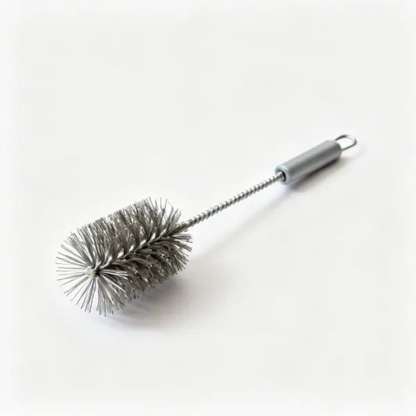 Stove flue brush: A small round wire stove flue pipe brush with a handle