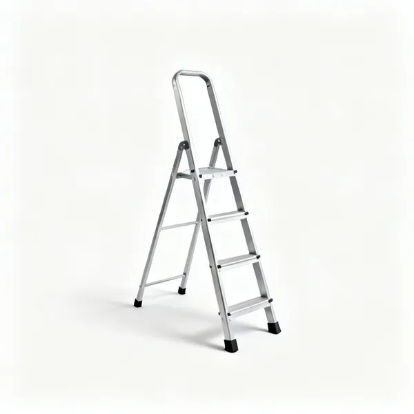 An aluminium extension ladder with two sections and rubber feet