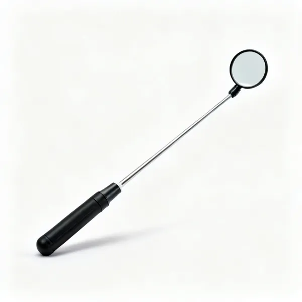 A telescopic inspection mirror with a small round mirror on an extending shaft
