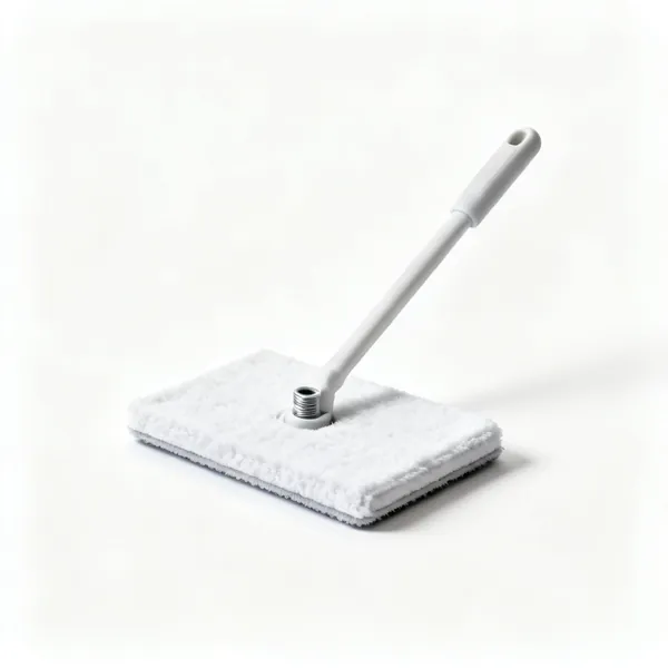 Microfibre head: A flat rectangular microfibre cleaning pad head alone, with a short stubby threaded collar