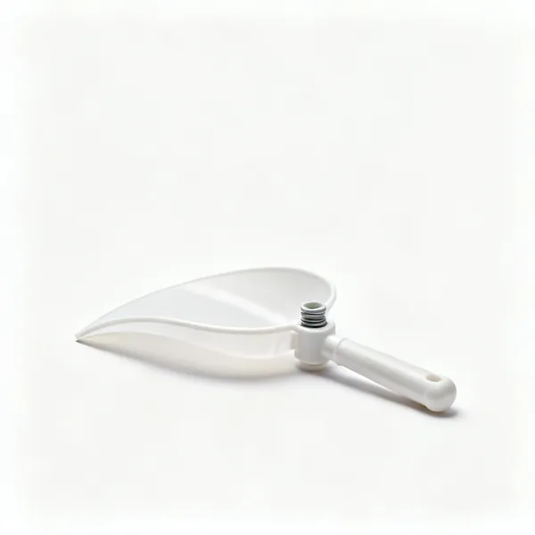 Pole scoop head: A curved plastic gutter cleaning scoop head alone, with a short stubby threaded collar