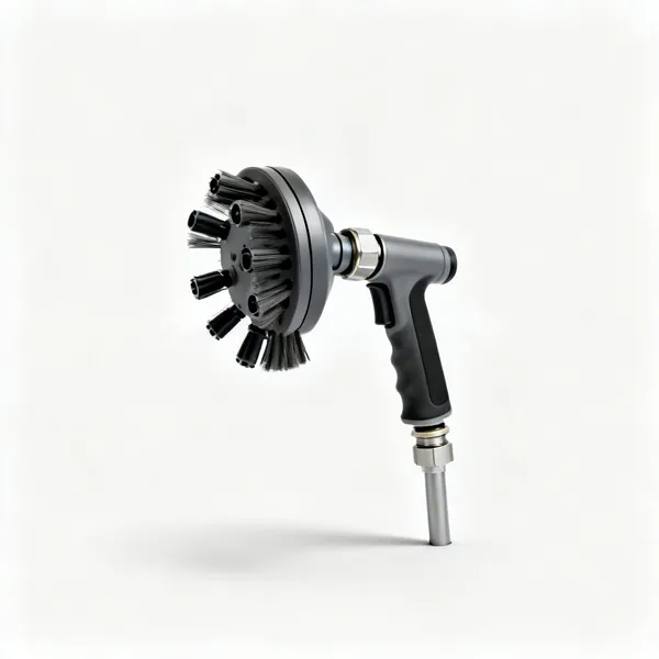 Water fed brush: A water fed cleaning brush head with jets and a hose connection on a pole fitting