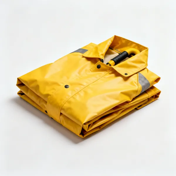 Waterproof jacket: A folded yellow waterproof work jacket